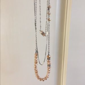 Triple Layer Peach Bead and Chain Necklace